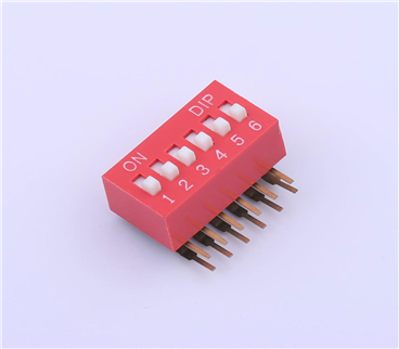 Kinghelm Pitch 2.54mm 6 Positions Red Dip Switch 100mA 24V - KH-BM2.54-6P-W